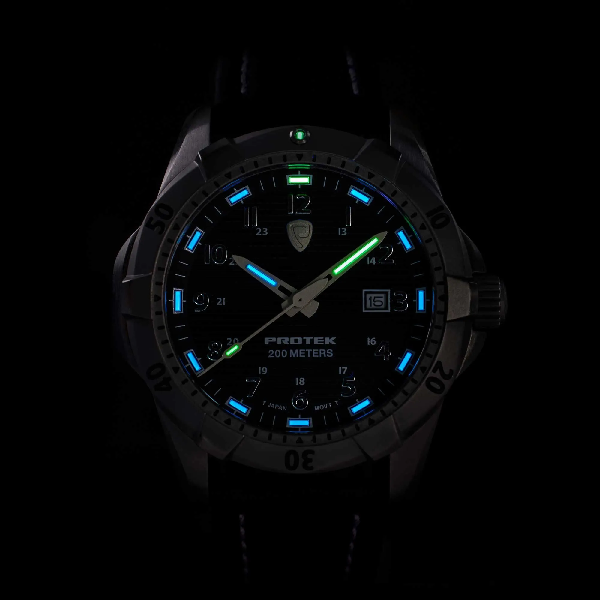 Protek Unisex Watch - Dive Series Rotating Bezel Genuine Black Leather Strap | 2002