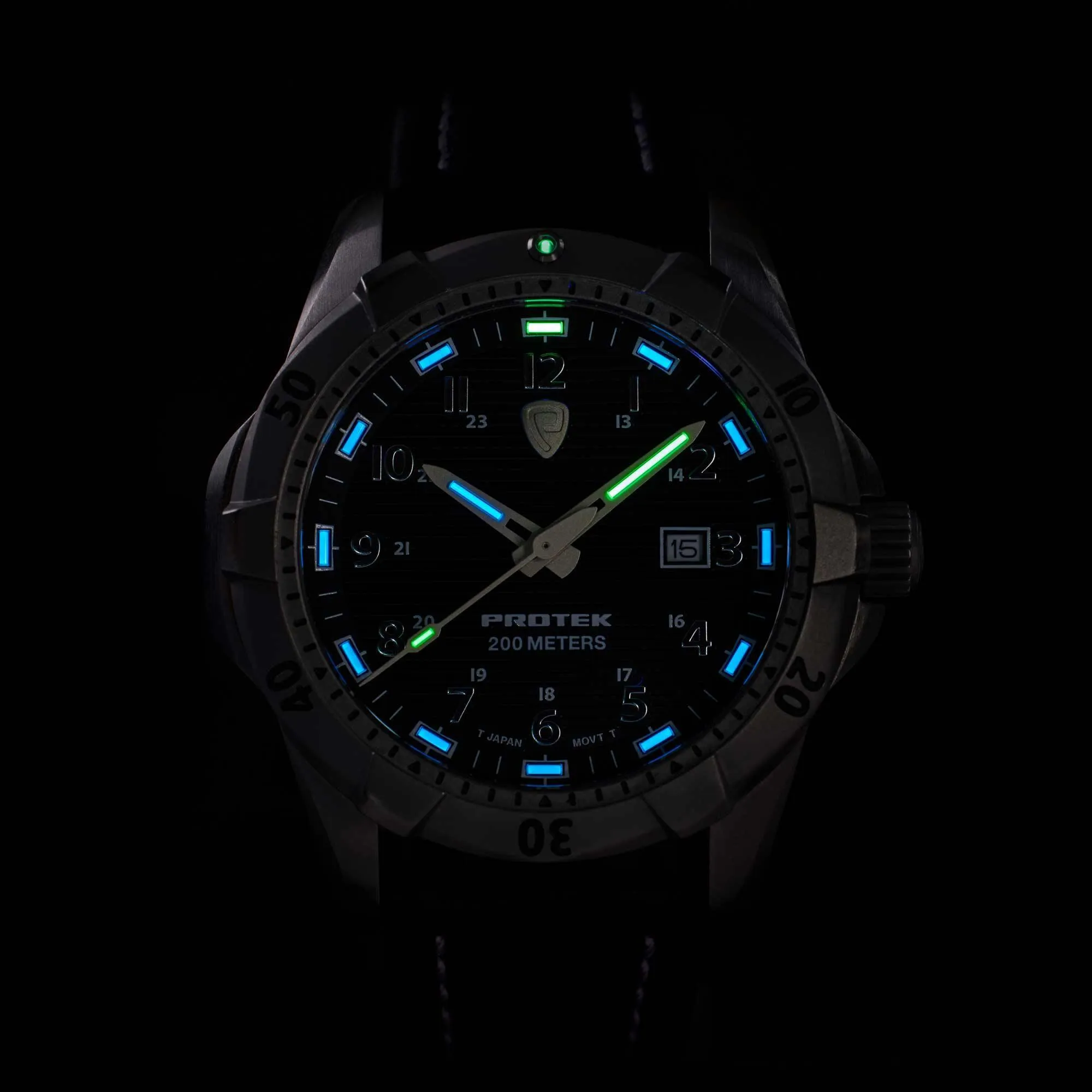 Protek Unisex Watch - Dive Series Rotating Bezel Genuine Black Leather Strap | 2004
