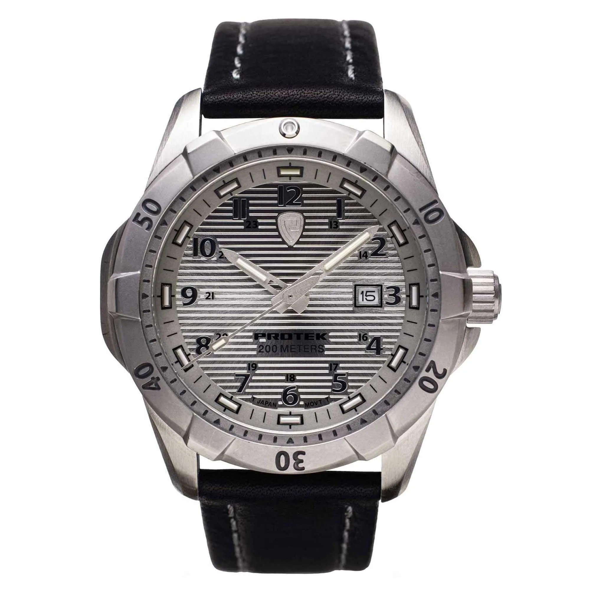 Protek Unisex Watch - Dive Series Rotating Bezel Genuine Black Leather Strap | 2004