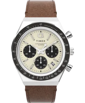 Q Timex Chronograph 40mm Brown Leather Strap Watch TW2V42800