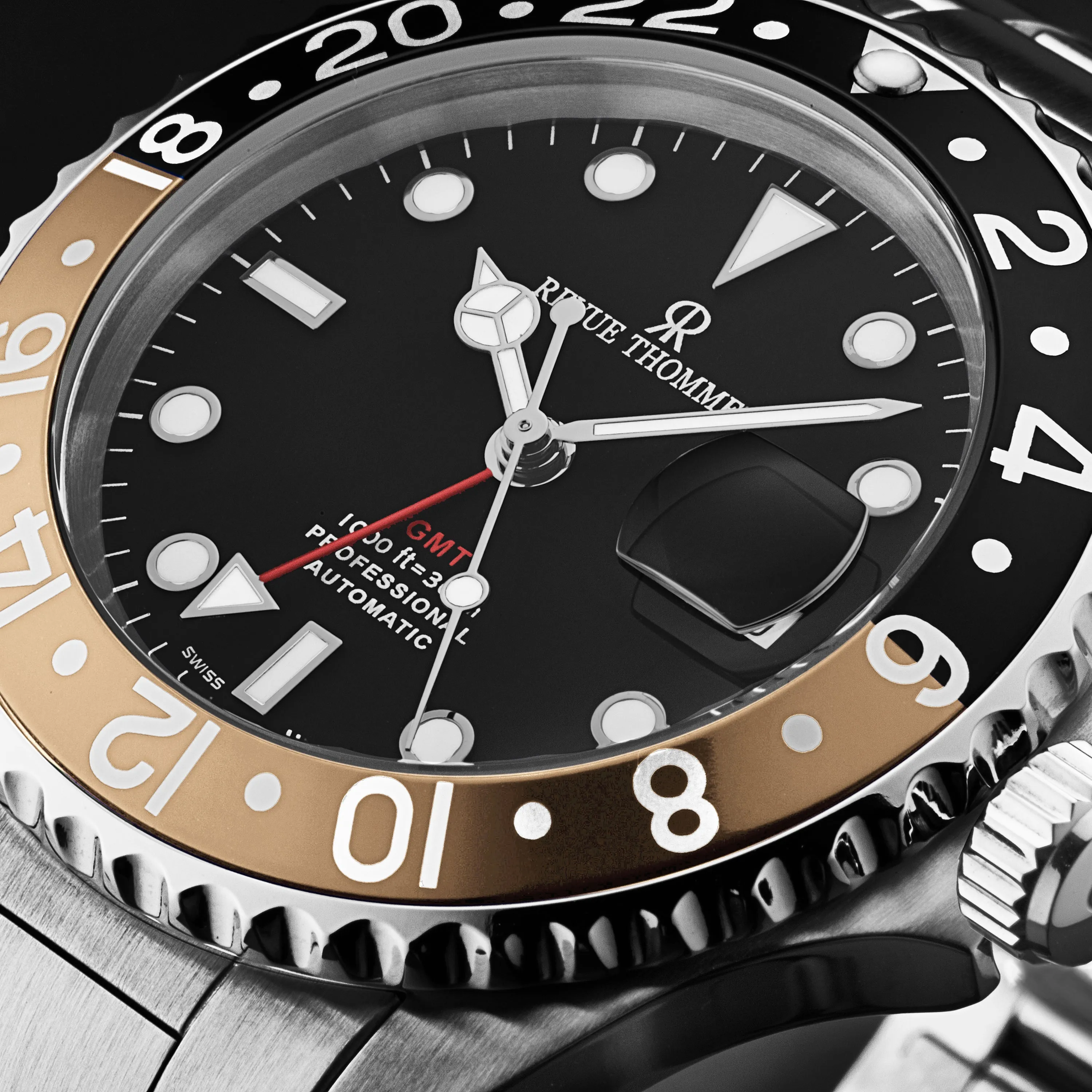 Revue Thommen Men's 'Diver' Black Dial Black and Beige Bezel GMT Automatic Watch 17572.2132
