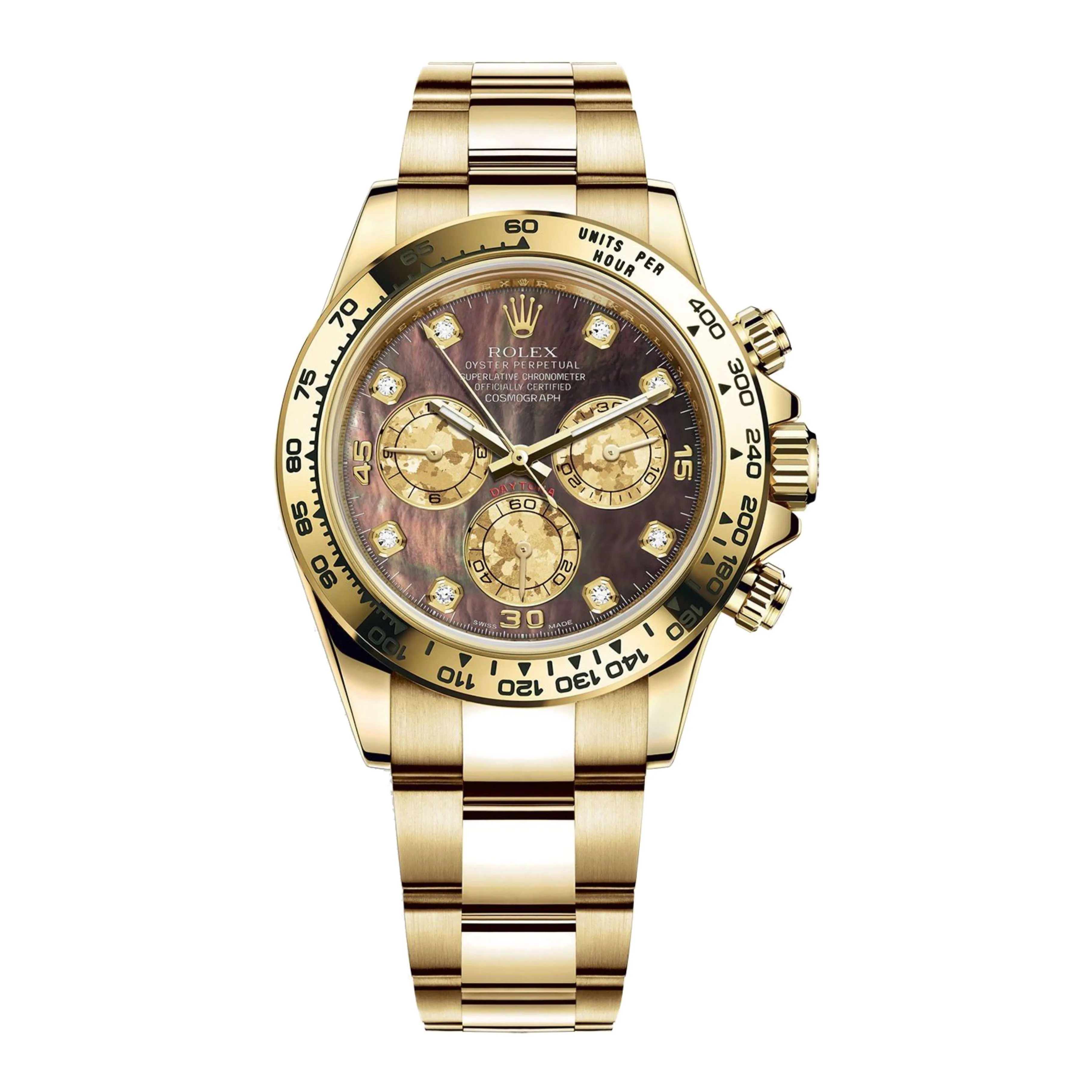 Rolex Cosmograph Daytona 40mm - Ref: 116508-0011 - Black mother of Pearl Diamond Dial, 18K Yellow Gold Oyster Bracelet Men's Watch