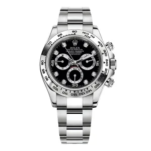 Rolex Cosmograph Daytona 40mm - Ref: 116509-0055 - Black Diamond Dial, 18K White Gold Oyster Bracelet Men's Watch