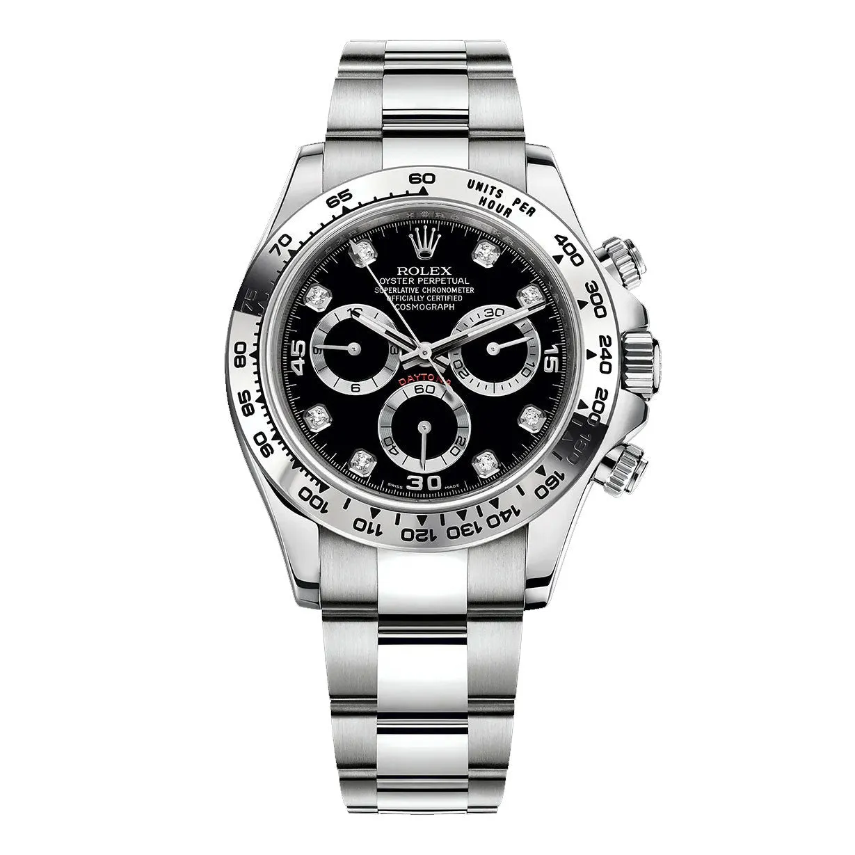 Rolex Cosmograph Daytona 40mm - Ref: 116509-0055 - Black Diamond Dial, 18K White Gold Oyster Bracelet Men's Watch