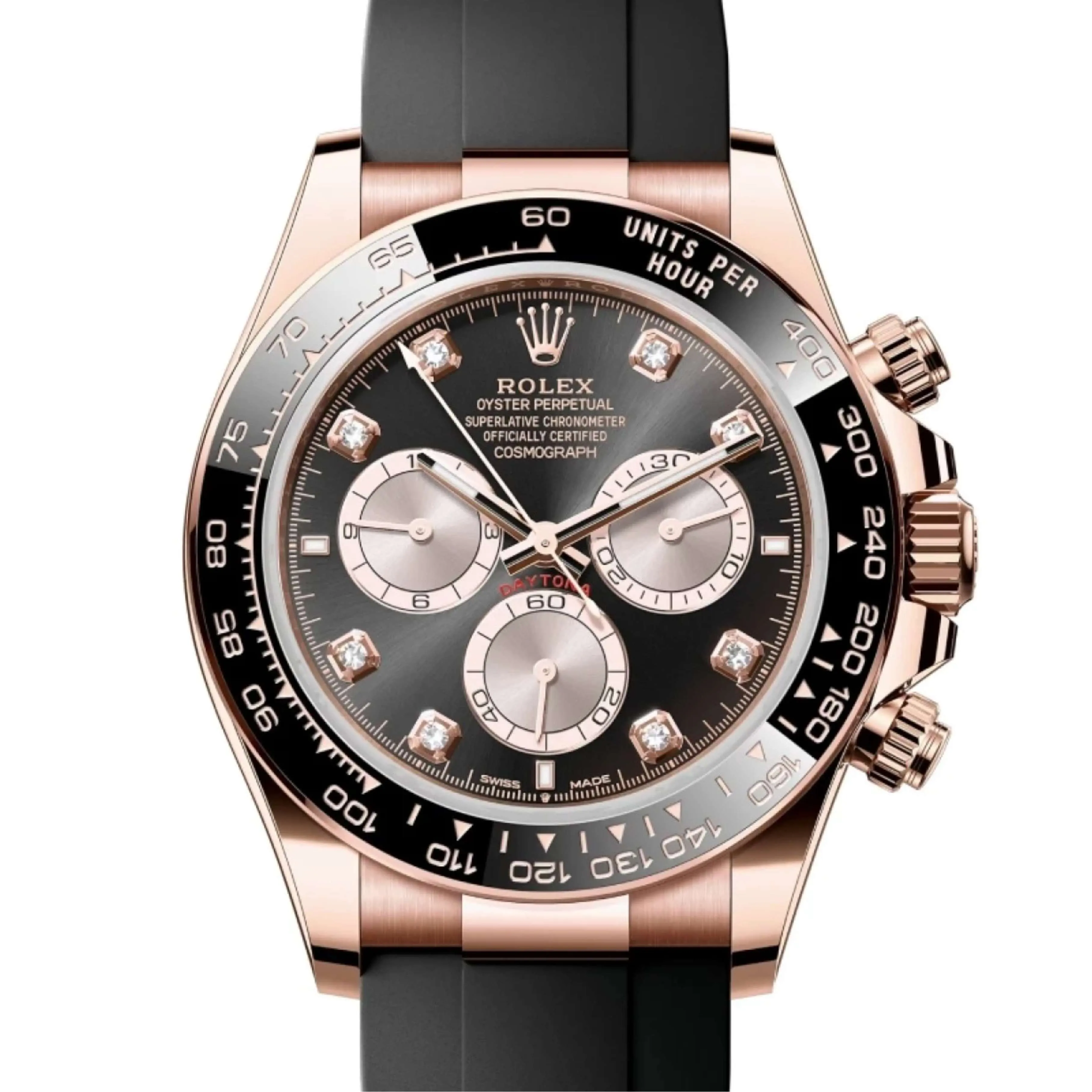 Rolex Cosmograph Daytona 40mm - Ref: 126515LN - Bright Black & Sundust Diamond Dial & Ceramic Bezel, 18K Rose Gold Case Black Oysterflex Bracelet Men's Watch