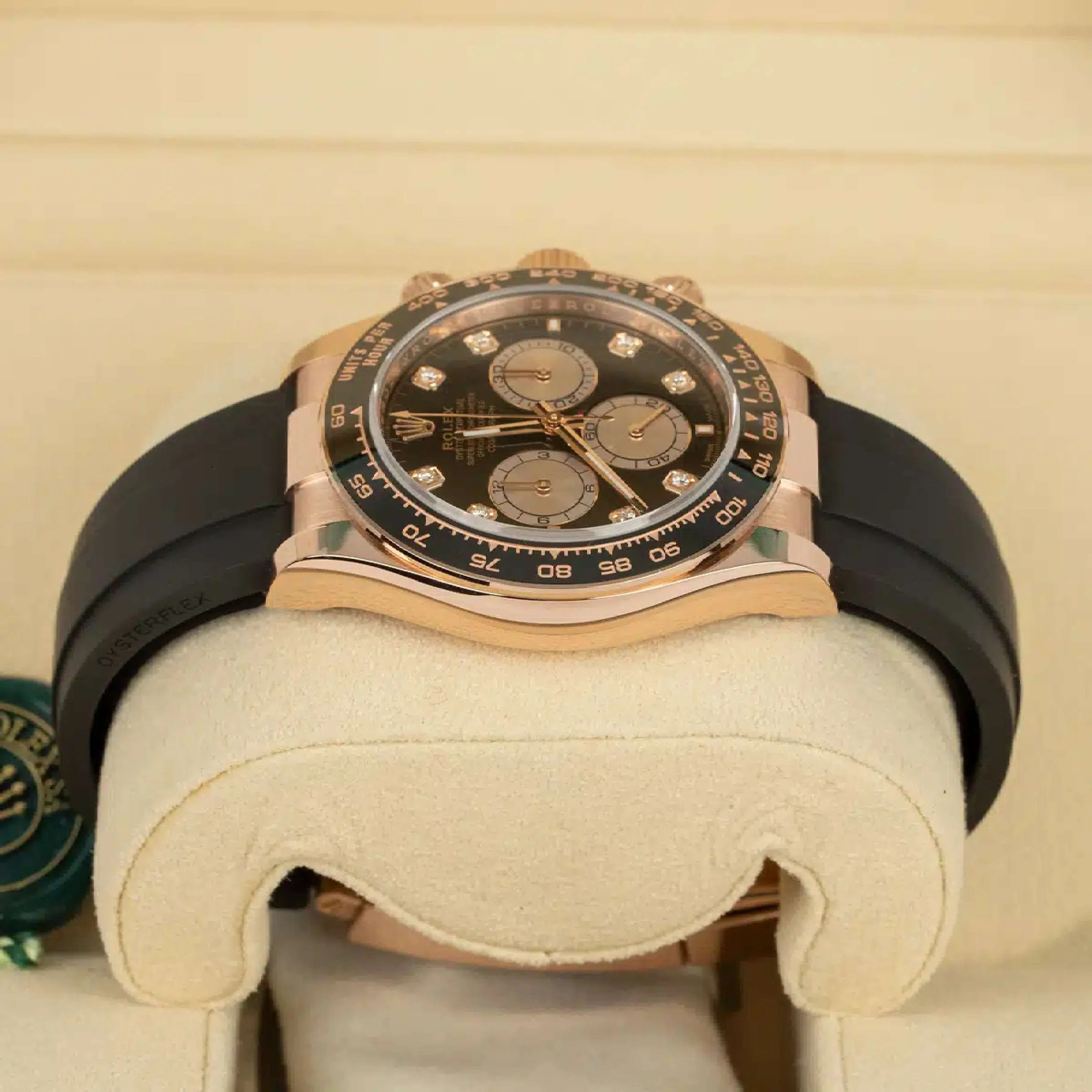 Rolex Cosmograph Daytona 40mm - Ref: 126515LN - Bright Black & Sundust Diamond Dial & Ceramic Bezel, 18K Rose Gold Case Black Oysterflex Bracelet Men's Watch