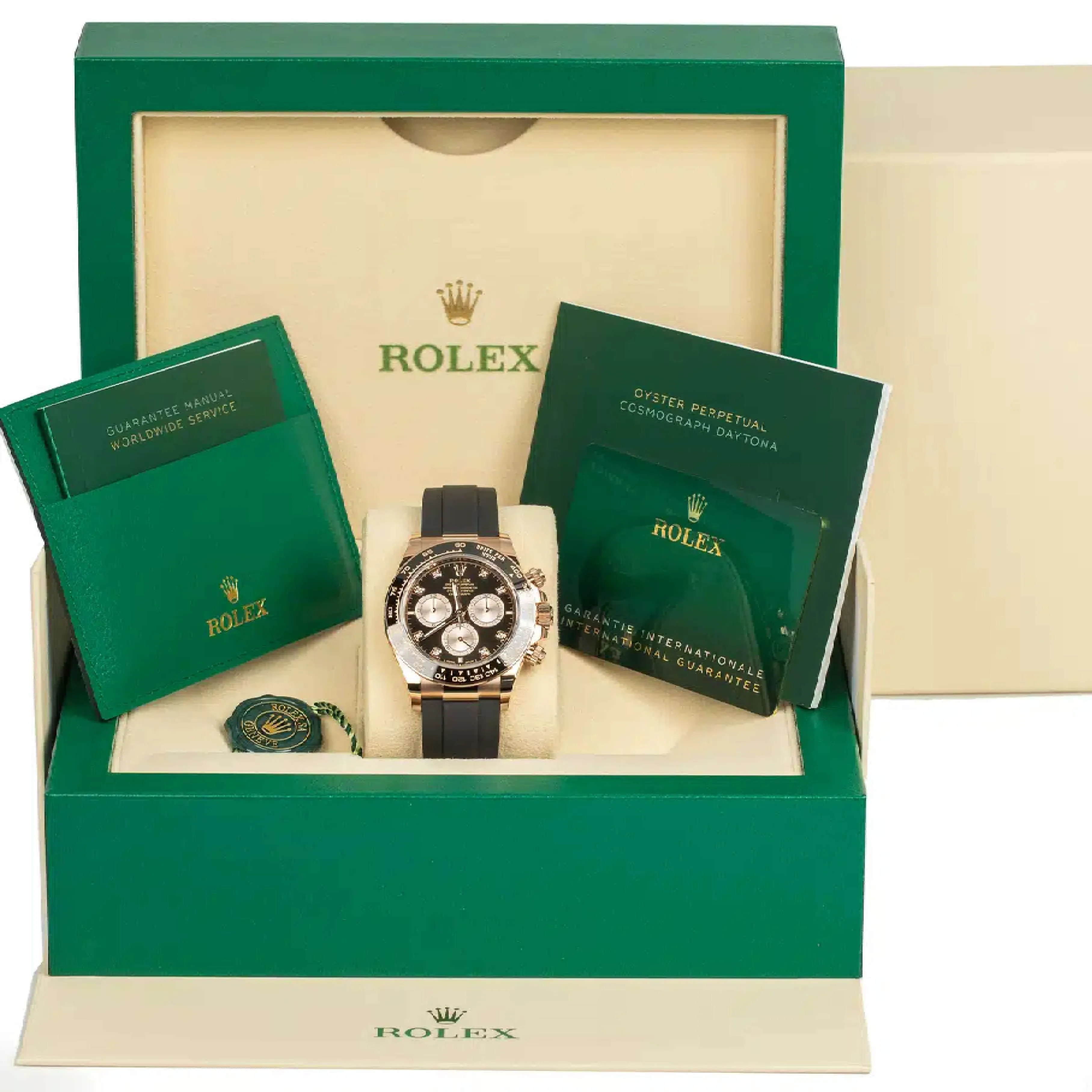 Rolex Cosmograph Daytona 40mm - Ref: 126515LN - Bright Black & Sundust Diamond Dial & Ceramic Bezel, 18K Rose Gold Case Black Oysterflex Bracelet Men's Watch