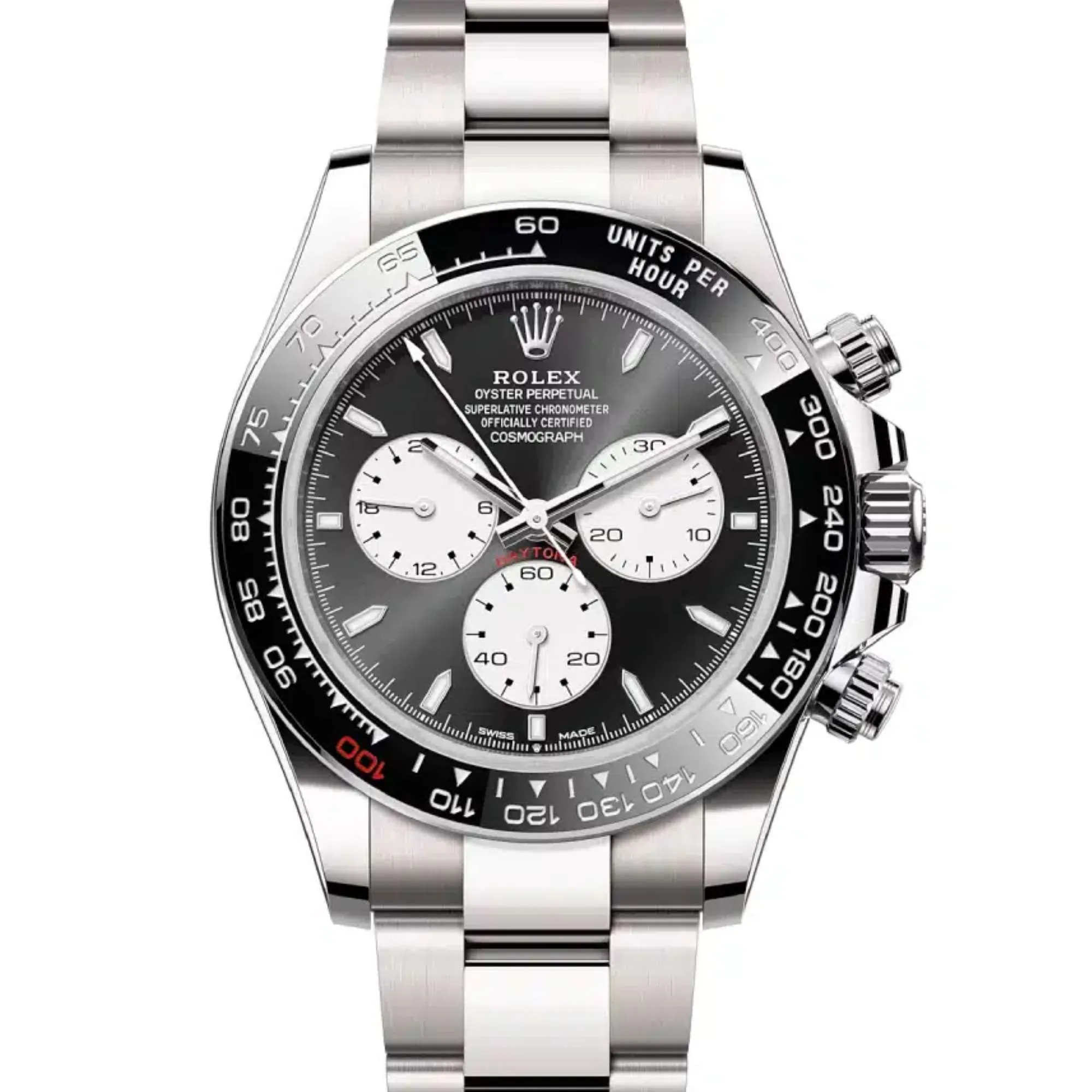 Rolex Cosmograph Daytona 40mm - Ref: 126529LN - Bright Black & Steel Index Dial & Ceramic Bezel, 18K White Gold Oyster Bracelet Men's Watch