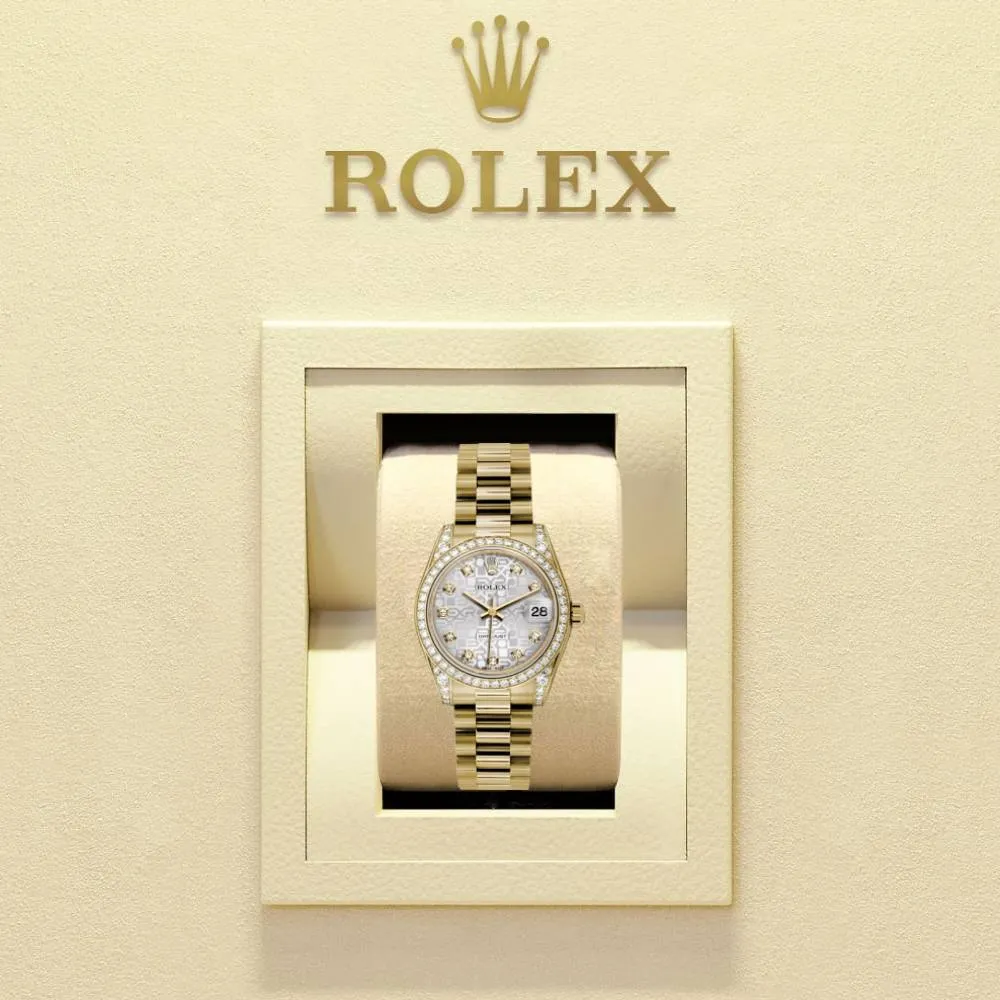 Rolex Datejust 31mm - Ref: 178158 sjdp - Silver Jubilee Dial, 18K Yellow Gold President Bracelet Women's Watch