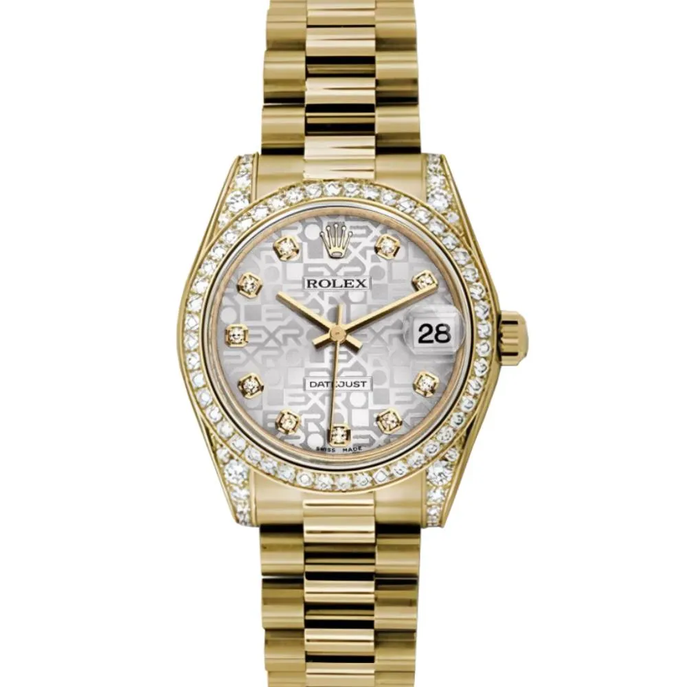 Rolex Datejust 31mm - Ref: 178158 sjdp - Silver Jubilee Dial, 18K Yellow Gold President Bracelet Women's Watch