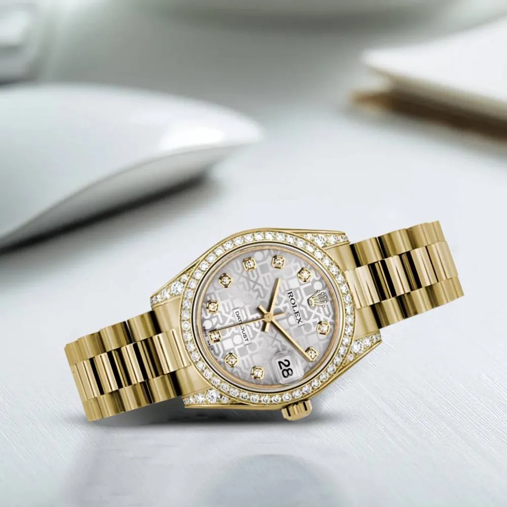 Rolex Datejust 31mm - Ref: 178158 sjdp - Silver Jubilee Dial, 18K Yellow Gold President Bracelet Women's Watch