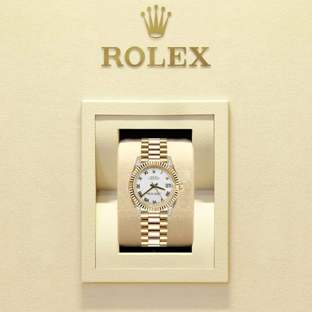 Rolex Datejust 31mm - Ref: 178238 wrp - White Roman Dial & Diamond Case, 18K Yellow Gold President Bracelet Women's Watch