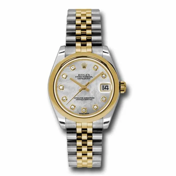 Rolex Datejust 31mm - Ref: 178243 mdj - White Mother of Pearl Diamond Dial, Two Tone Stainless Steel & 18K Yellow Gold Jubilee Bracelet Women's Watch