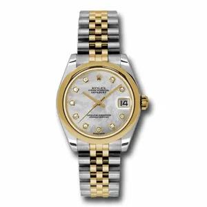 Rolex Datejust 31mm - Ref: 178243 mdj - White Mother of Pearl Diamond Dial, Two Tone Stainless Steel & 18K Yellow Gold Jubilee Bracelet Women's Watch