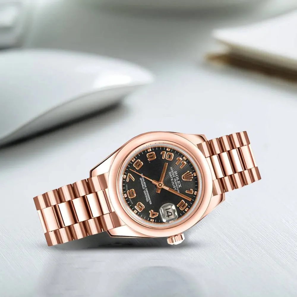 Rolex Datejust 31mm - Ref: 178245 bkap - Black Dial, 18K Rose Gold President Bracelet Women's Watch
