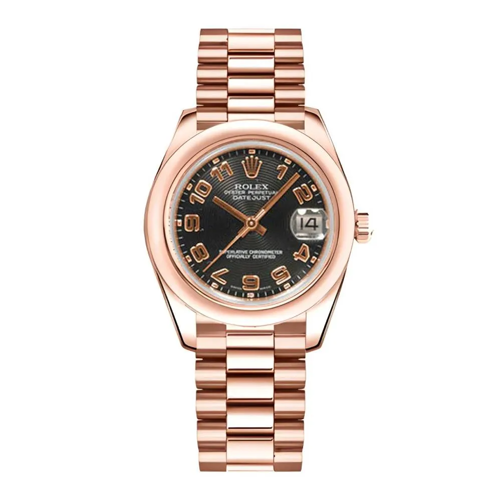 Rolex Datejust 31mm - Ref: 178245 bkap - Black Dial, 18K Rose Gold President Bracelet Women's Watch