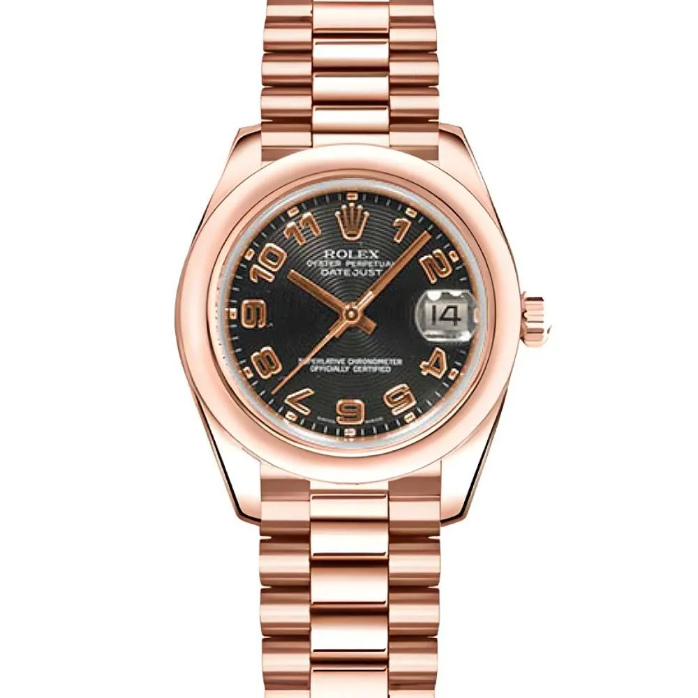 Rolex Datejust 31mm - Ref: 178245 bkap - Black Dial, 18K Rose Gold President Bracelet Women's Watch