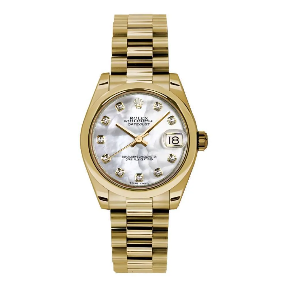 Rolex Datejust 31mm - Ref: 178248 mdp - White Mother of Pearl Dial, 18K Yellow Gold President Bracelet Women's Watch
