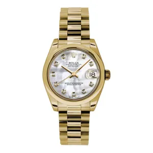 Rolex Datejust 31mm - Ref: 178248 mdp - White Mother of Pearl Dial, 18K Yellow Gold President Bracelet Women's Watch