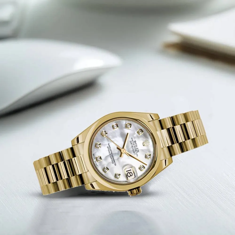 Rolex Datejust 31mm - Ref: 178248 mdp - White Mother of Pearl Dial, 18K Yellow Gold President Bracelet Women's Watch
