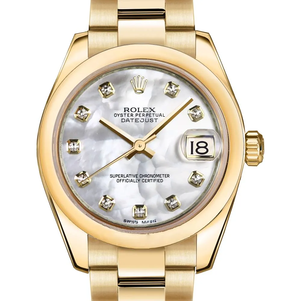 Rolex Datejust 31mm - Ref: 178248 mdp - White Mother of Pearl Dial, 18K Yellow Gold President Bracelet Women's Watch