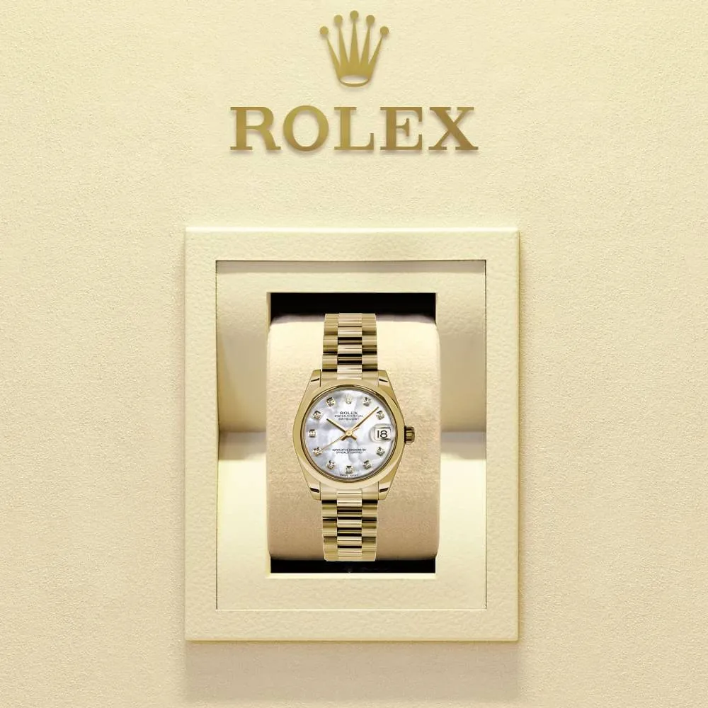 Rolex Datejust 31mm - Ref: 178248 mdp - White Mother of Pearl Dial, 18K Yellow Gold President Bracelet Women's Watch