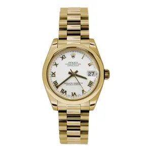 Rolex Datejust 31mm - Ref: 178248 wrp - White Roman Dial, 18K Yellow Gold President Bracelet Women's Watch