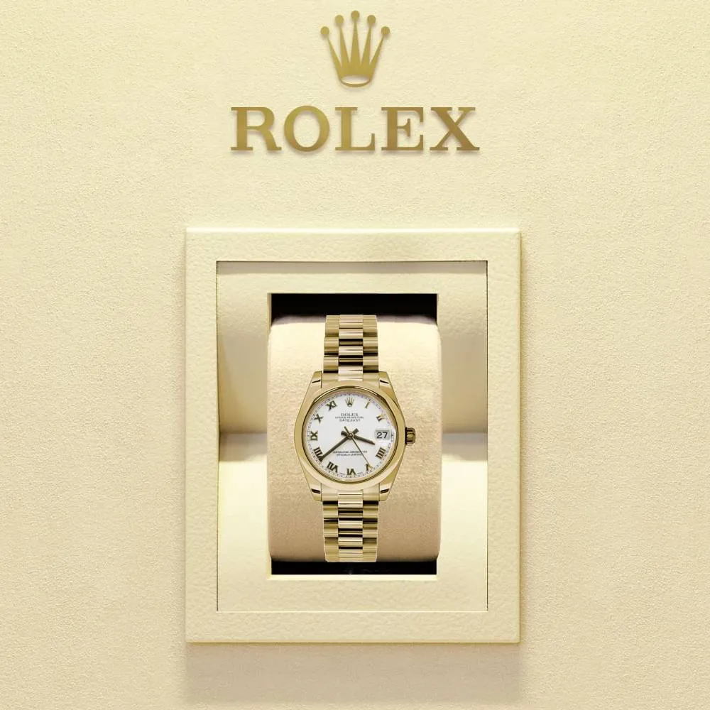 Rolex Datejust 31mm - Ref: 178248 wrp - White Roman Dial, 18K Yellow Gold President Bracelet Women's Watch