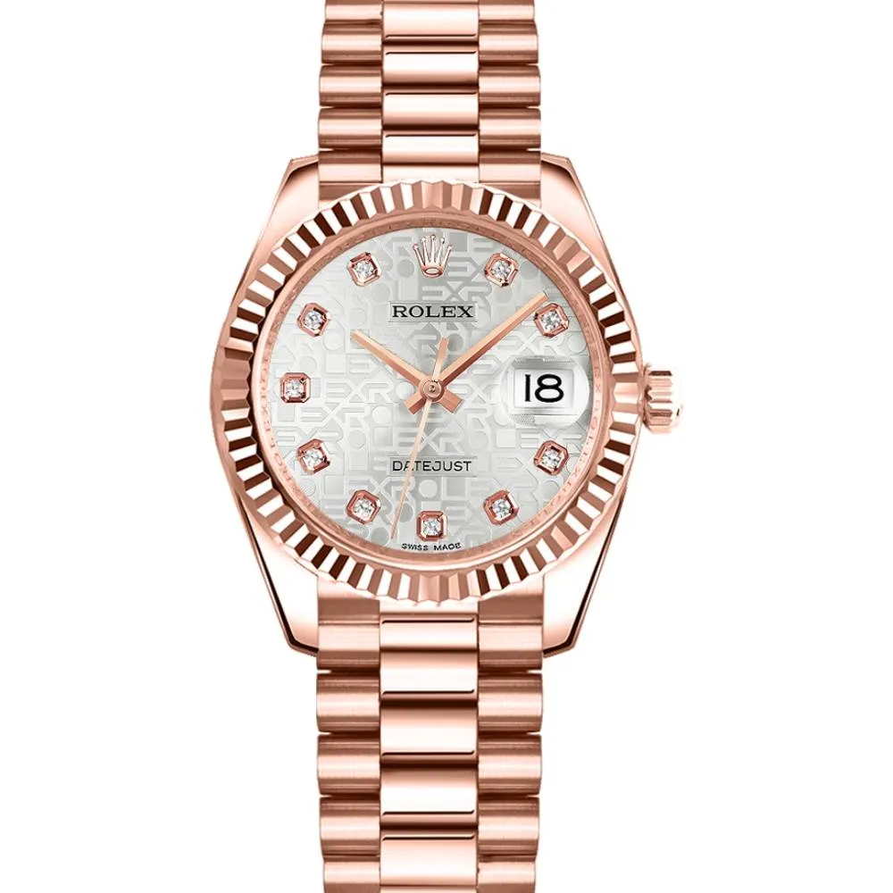 Rolex Datejust 31mm - Ref: 178275 sjdp - Silver Dial, 18K Rose Gold President Bracelet Women's Watch