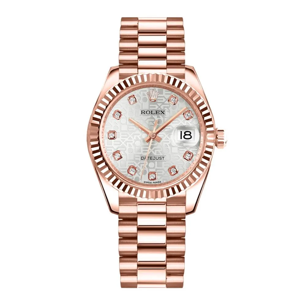 Rolex Datejust 31mm - Ref: 178275 sjdp - Silver Dial, 18K Rose Gold President Bracelet Women's Watch