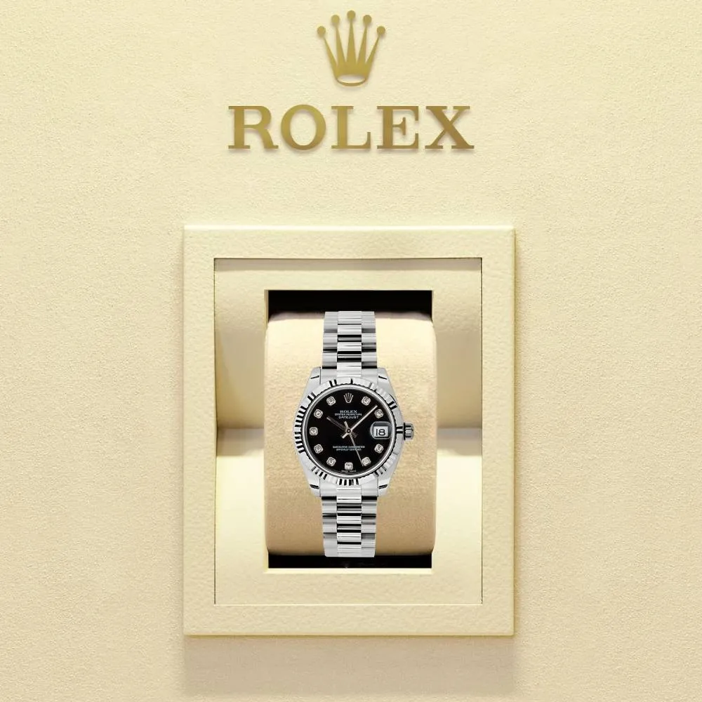 Rolex Datejust 31mm - Ref: 178279 bkdp - Black Dial & Diamond Bezel, 18K White Gold President Bracelet Women's Watch