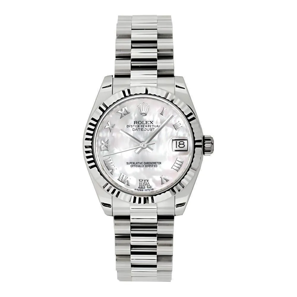 Rolex Datejust 31mm - Ref: 178279 mdrp - White Mother of Pearl Dial, 18K White Gold President Bracelet Women's Watch