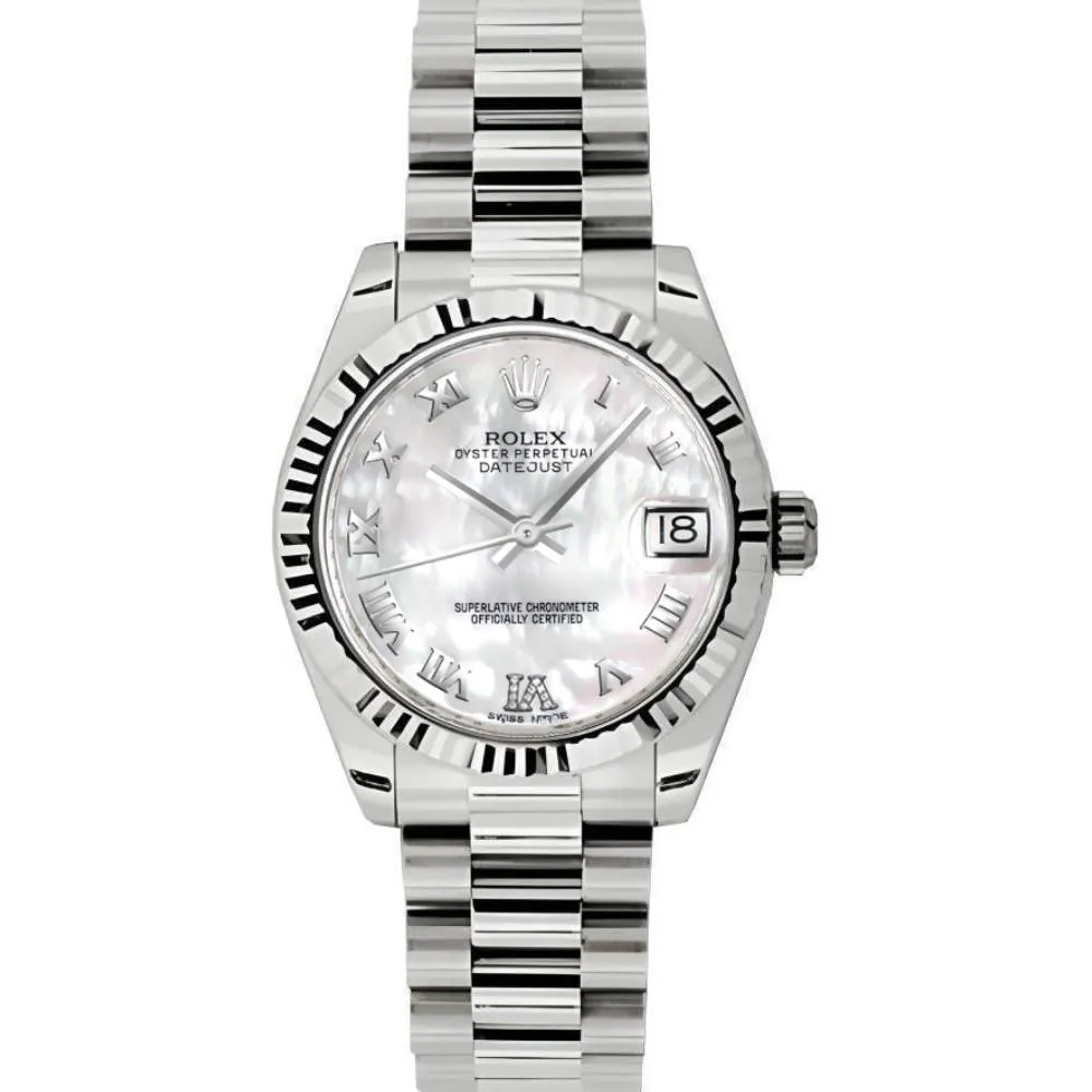 Rolex Datejust 31mm - Ref: 178279 mdrp - White Mother of Pearl Dial, 18K White Gold President Bracelet Women's Watch