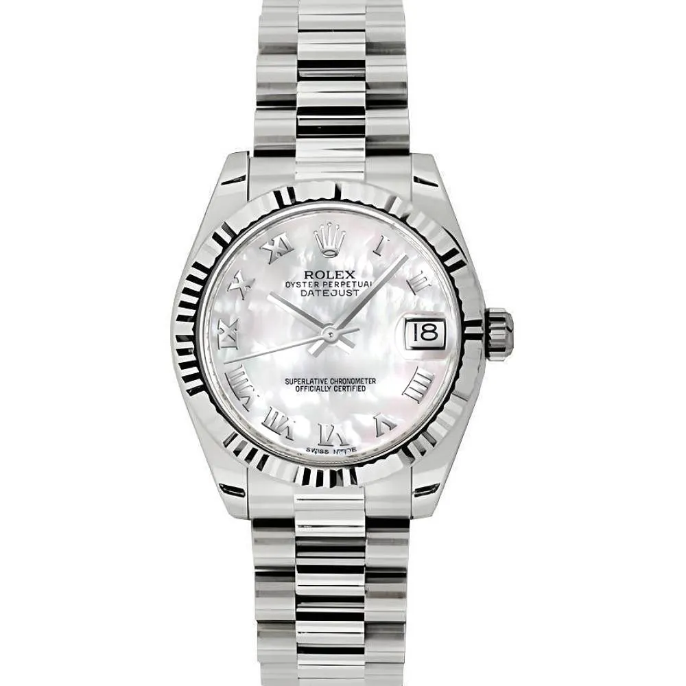 Rolex Datejust 31mm - Ref: 178279 mrp - White Mother of Pearl Dial, 18K White Gold President Bracelet Women's Watch
