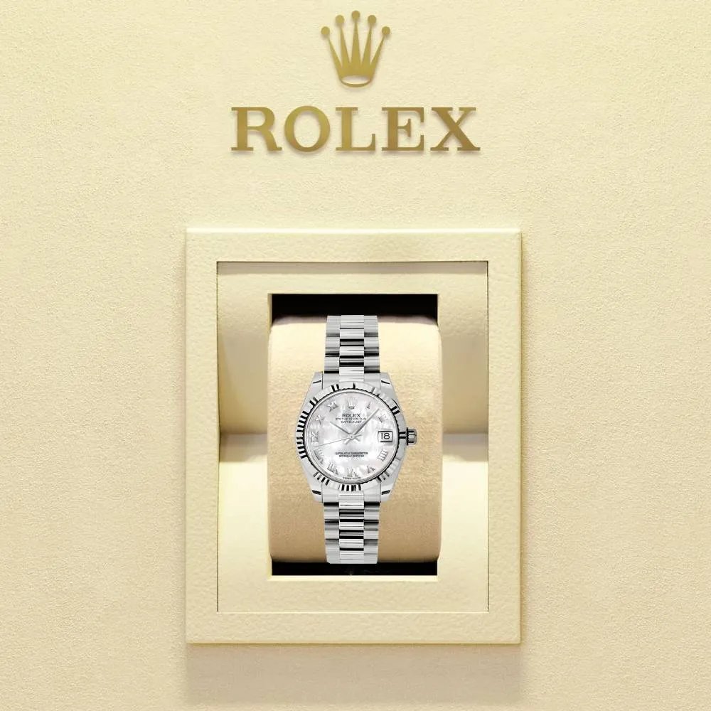 Rolex Datejust 31mm - Ref: 178279 mrp - White Mother of Pearl Dial, 18K White Gold President Bracelet Women's Watch