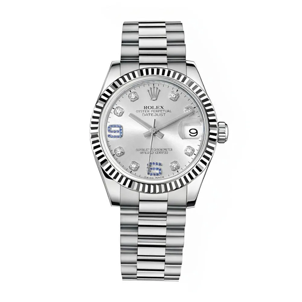 Rolex Datejust 31mm - Ref: 178279d - Silver Dial, 18K White Gold President Bracelet Women's Watch
