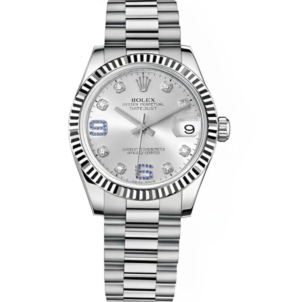 Rolex Datejust 31mm - Ref: 178279d - Silver Dial, 18K White Gold President Bracelet Women's Watch