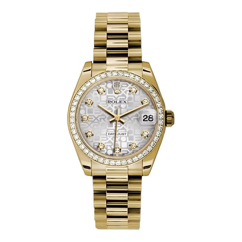 Rolex Datejust 31mm - Ref: 178288 sjdp - Silver Jubilee Dial, 18K Yellow Gold President Bracelet Women's Watch
