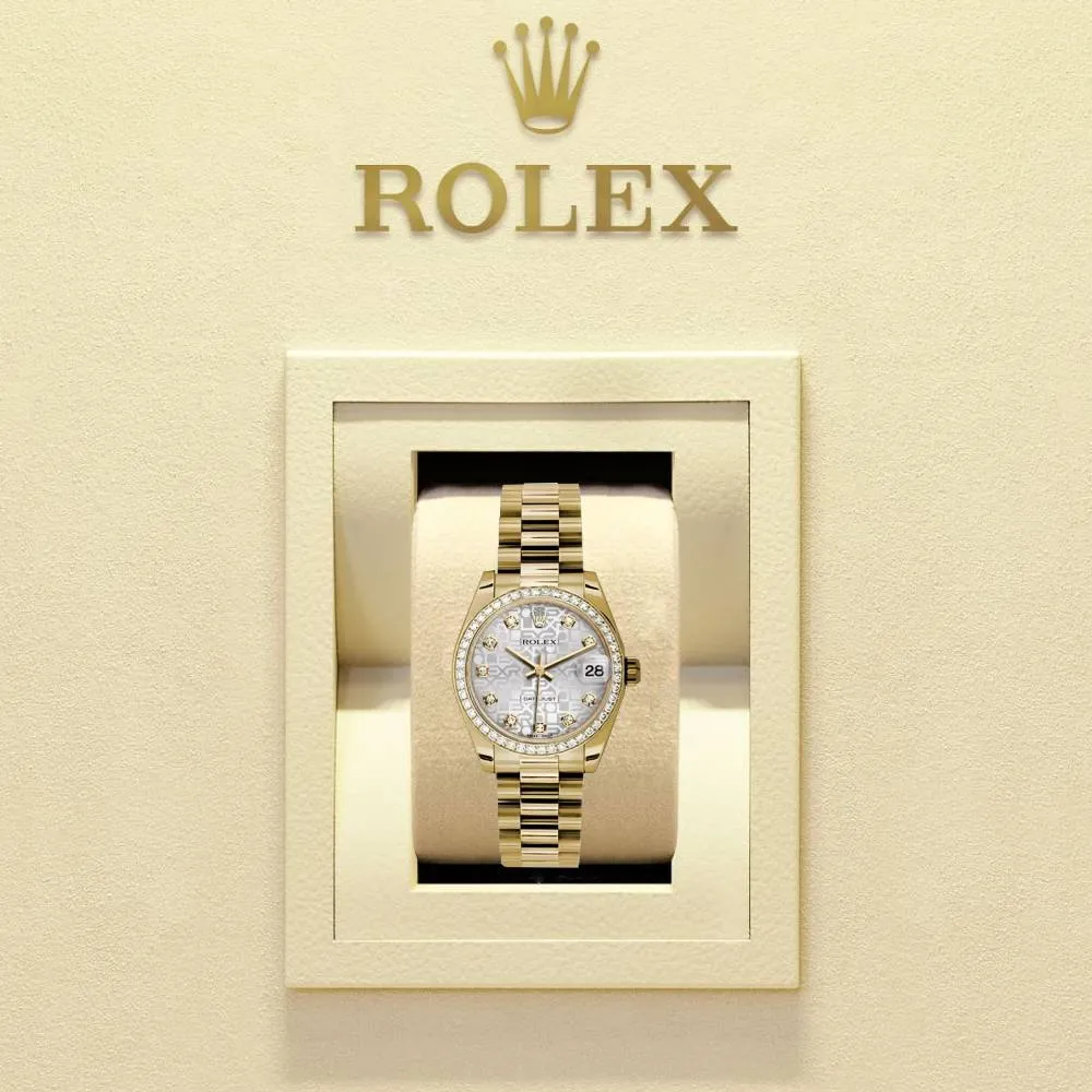 Rolex Datejust 31mm - Ref: 178288 sjdp - Silver Jubilee Dial, 18K Yellow Gold President Bracelet Women's Watch