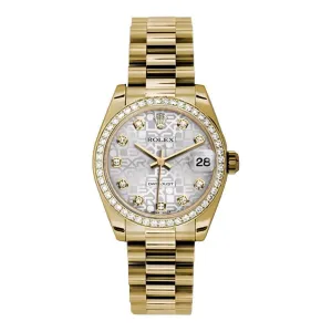 Rolex Datejust 31mm - Ref: 178288 sjdp - Silver Jubilee Dial, 18K Yellow Gold President Bracelet Women's Watch