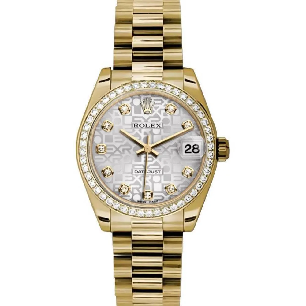 Rolex Datejust 31mm - Ref: 178288 sjdp - Silver Jubilee Dial, 18K Yellow Gold President Bracelet Women's Watch