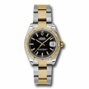 Rolex Datejust 31mm - Ref: 178313 bkio - Black Stick Dial & Diamond Bezel, Two Tone Stainless Steel & 18K Yellow Gold Oyster Bracelet Women's Watch