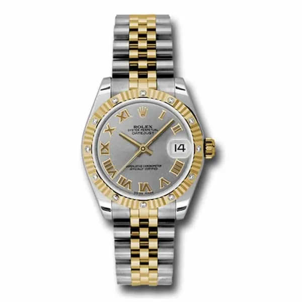 Rolex Datejust 31mm - Ref: 178313 grj - Grey Roman Dial & Diamond Bezel, Two Tone Stainless Steel & 18K Yellow Gold Jubilee Bracelet Women's Watch