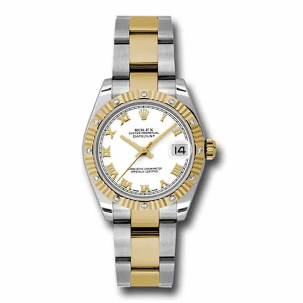 Rolex Datejust 31mm - Ref: 178313 wro - White Roman Dial & Diamond Bezel, Two Tone Stainless Steel & 18K Yellow Gold Oyster Bracelet Women's Watch
