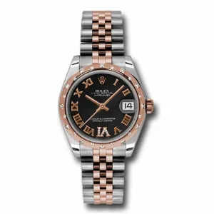 Rolex Datejust 31mm - Ref: 178341 bkdrj - Black Roman Diamond Dial & Diamond Bezel, Two Tone Stainless Steel & 18K Rose Gold Jubilee Bracelet Women's Watch