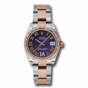 Rolex Datejust 31mm - Ref: 178341 pdro - Purple Roman Diamond Dial & Diamond Bezel, Two Tone Stainless Steel & 18K Rose Gold Oyster Bracelet Women's Watch