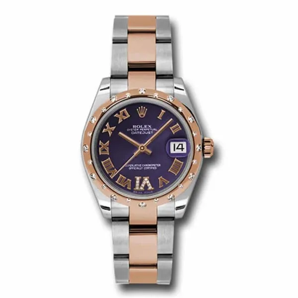 Rolex Datejust 31mm - Ref: 178341 pdro - Purple Roman Diamond Dial & Diamond Bezel, Two Tone Stainless Steel & 18K Rose Gold Oyster Bracelet Women's Watch