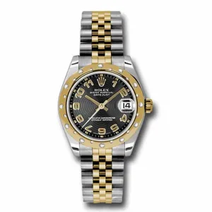 Rolex Datejust 31mm - Ref: 178343 bkcaj - Black Dial & Diamond Bezel, Two Tone Stainless Steel & 18K Yellow Gold Jubilee Bracelet Women's Watch