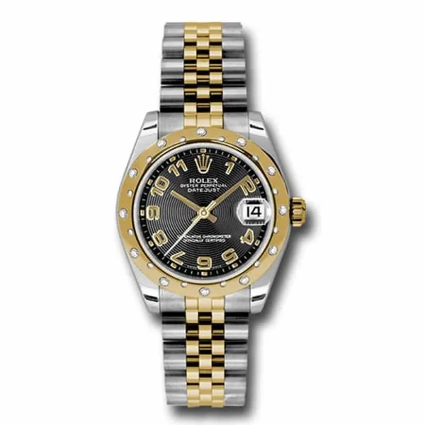 Rolex Datejust 31mm - Ref: 178343 bkcaj - Black Dial & Diamond Bezel, Two Tone Stainless Steel & 18K Yellow Gold Jubilee Bracelet Women's Watch