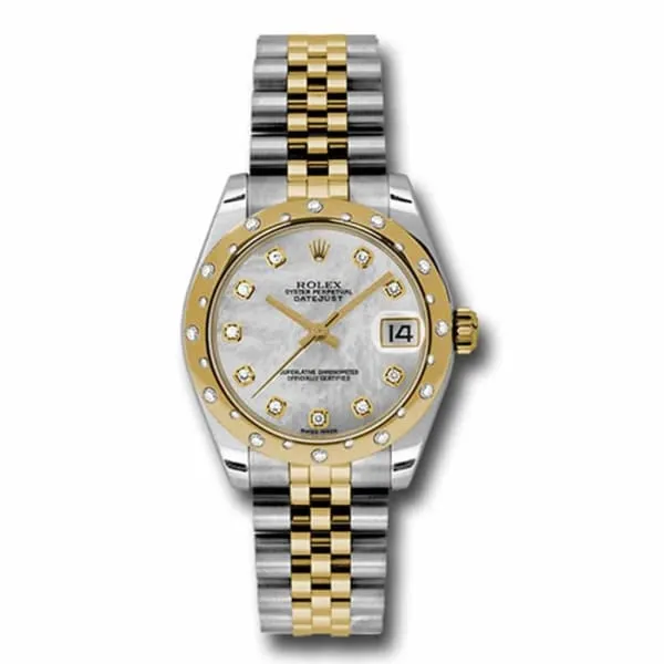 Rolex Datejust 31mm - Ref: 178343 mdj - White Mother of Pearl Diamond Dial & Diamond Bezel, Two Tone Stainless Steel & 18K Yellow Gold Jubilee Bracelet Women's Watch